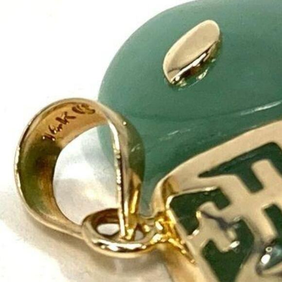 Stamped 14K Yellow Gold Carved Nephrite Jade Elephant Pendant - Picture 6 of 9